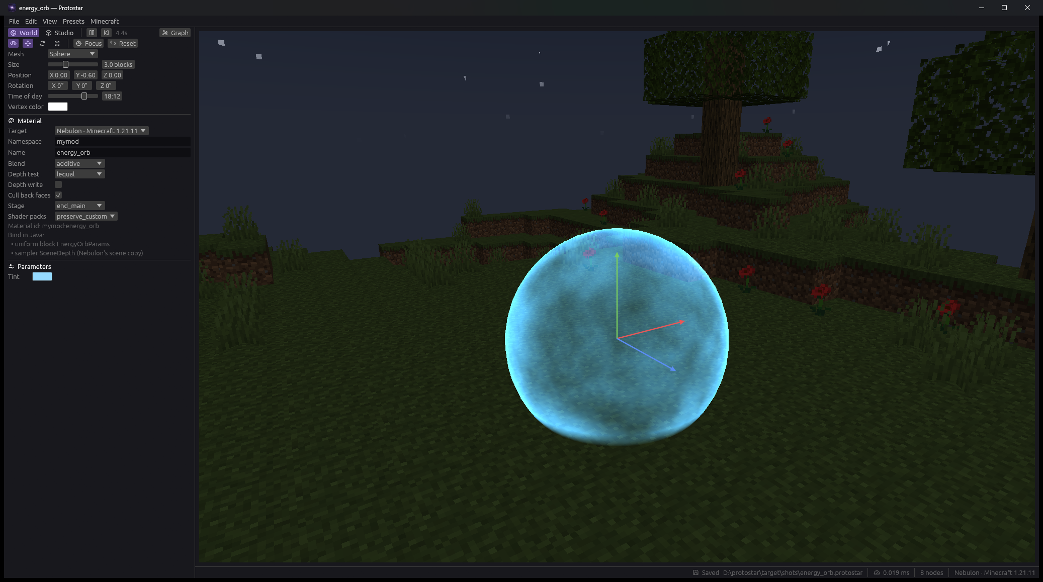 Energy Orb preset in the Protostar preview