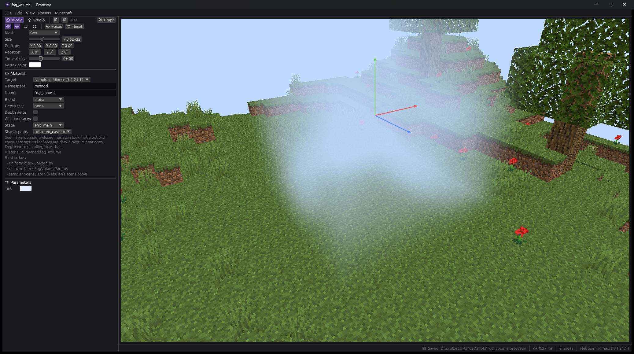 Fog Volume preset in the Protostar preview